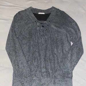 Gray lace up sweater